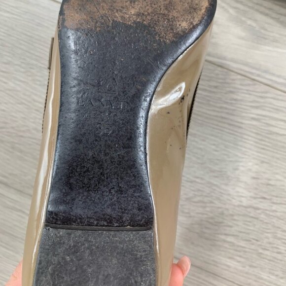 LANVIN TAN PATENT LEATHER POINTED TOE FLATS WITH RIBBON TRIM SIZE 36 - Picture 15 of 16